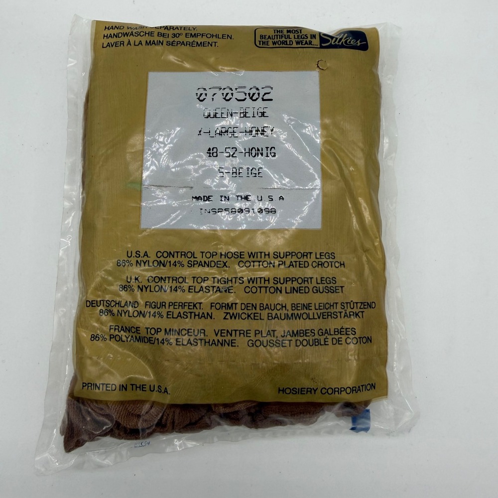 Silkies Control Top Pantyhose Beige Queen Size Vintage X-Large Honey USA Made - Picture 2 of 4